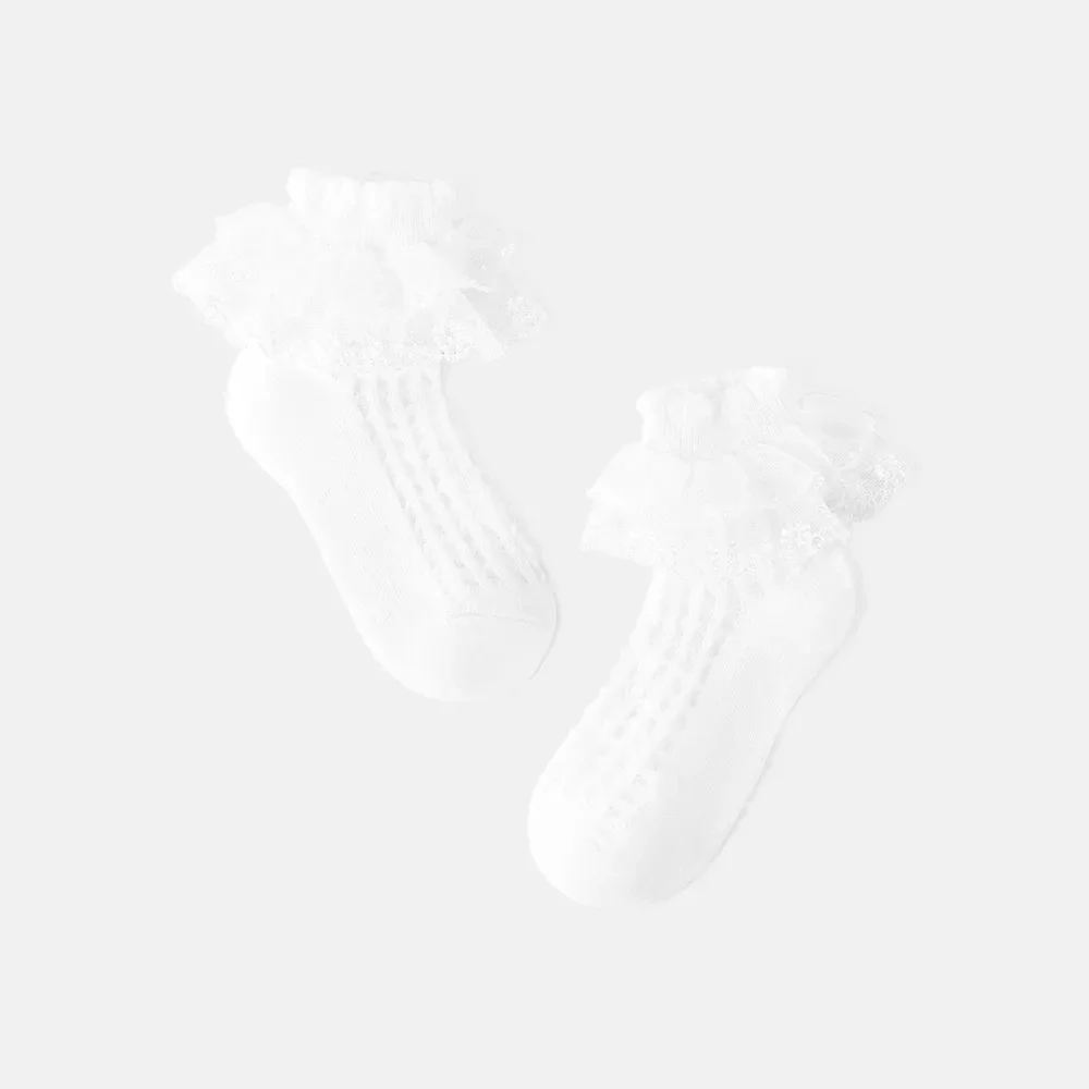 PATPAT baby girls Lace Trim Mesh Thin Socks Bundle of 3 - Mixed Sizes